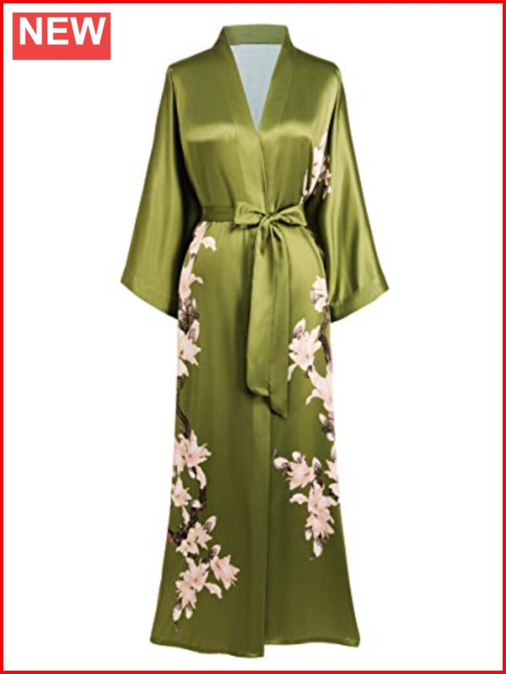 Floral Satin Kimono Robe Long Lounge Wear with Pockets